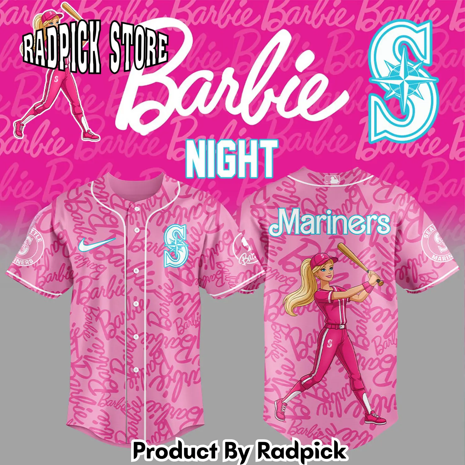 Radpick seattle mariners barbie night combo baseball jersey rp127132